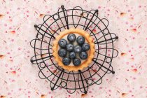 Directly above blueberry cake in vintage background — Stock Photo