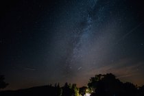 Scenic view to night countryside and milky way at sky — Stock Photo