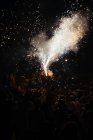 Firework splashing sparkles and smoke cloud at night — Stock Photo