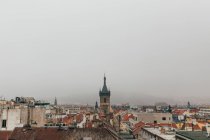 Paisaje urbano de techos y torre en clima malhumorado - foto de stock