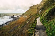 Vue idyllique sur petite route sur pente de colline au bord de la mer — Photo de stock