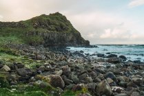 Vue idyllique sur les pierres et la colline verte au bord de la mer — Photo de stock