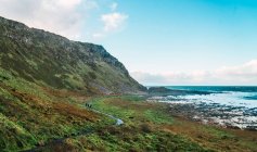 Vue paysage sur petite route asphaltée sur colline verdoyante au bord de la mer — Photo de stock