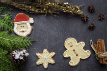 Arreglo de varias galletas y especias navideñas - foto de stock