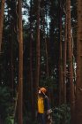Donna in cappello posa nel bosco — Foto stock