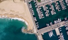 Aerial views of moored boats at port in Mediterranean sea coast — Stock Photo