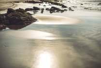 Rocas en la línea de costa de arena en el día soleado - foto de stock