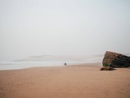 Travelers on calm sand coast — Stock Photo