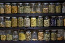 Shelves with spices assortment — Stock Photo