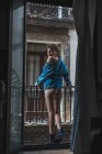 Slim woman in denim jacket — Stock Photo