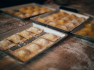Prepared ravioli in trays — Stock Photo