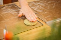 Cook making patty with crumbs — Stock Photo