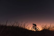 Vista lateral de Bicyclist equitação downhill — Fotografia de Stock