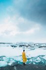 Жінка стоїть на холодному пейзажі — стокове фото