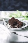 Piece of chocolate cake on plate — Stock Photo