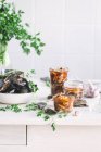 Mussels in glass jars — Stock Photo
