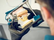 Зубной врач, работающий над челюстью — стоковое фото