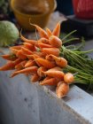Grappoli di carote fresche al mercato agricolo — Foto stock