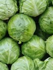 Heap of green fresh cabbages at farmer market — Stock Photo