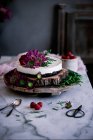 Yummy cake with flowers — Stock Photo