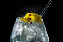 Closeup of bubbly gin tonic with lemon and pepper — Stock Photo