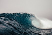Gran ola de mar enrollable con espuma en un día nublado y tormentoso - foto de stock