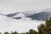 Belle nuvole e nebbia tra cime montuose paesaggio — Foto stock