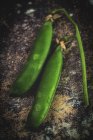 Green pea pods on dark shabby background — Stock Photo