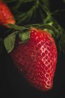 Nahaufnahme von texturierten köstlichen Erdbeeren auf schwarzem Hintergrund — Stockfoto