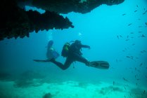 Plongeurs dans une grotte, îles Canaries fuerteventura — Photo de stock