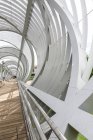 Металева конструкція, що оточує дерев'яну доріжку в сонячний день в парку — стокове фото
