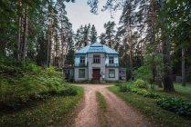 Route vers une grande maison dans la forêt verte — Photo de stock