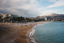 Beautiful view of beach and sea on cloudy day in Altea, Spain — Stock Photo