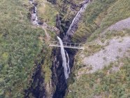 Мост через впечатляющий ущелье и водопад в природе — стоковое фото