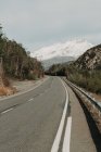 Деревенский маршрут по долине с лесами и прекрасными снежными горами в Пиренеях — стоковое фото