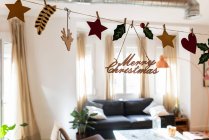 Light modern room decorated for Christmas — Stock Photo
