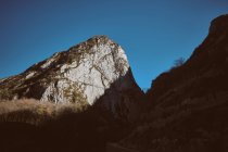 Wunderbare Aussicht auf hohe Schneeberge und Bäume auf Hügeln — Stockfoto