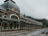 Rails in depot near mountains in Pyrenees — Stock Photo