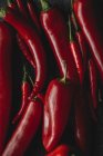 Свіжий червоний пряний перець чилі в купі на чорному тлі — стокове фото