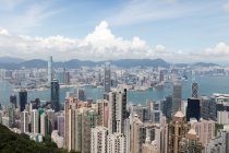 Aerial view from Victoria Peak to modern skyscrapers of Hong-Kong — Stock Photo