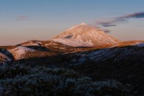 View of snowy mountain peak against sunset blue sky on Canary Islands, Spain — Stock Photo