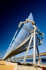 Сонячні панелі на електростанції під блакитним безхмарним небом — стокове фото