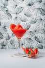 Fresh watermelon Daiquiri, refreshing cocktail in glass cup on light background — Stock Photo