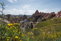 Rough rock formations located in amazing countryside, Cappadocia, Turkey — Stock Photo