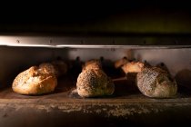 Хліб смачного хліба з хрусткою скоринкою в гарячій печі — стокове фото