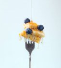 Zusammensetzung der süßen Nachspeise mit Blaubeeren aromatisiert durch Honig auf weißem Hintergrund — Stockfoto