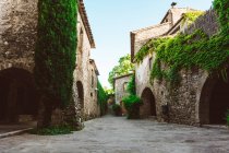 Vue village médiéval et bâtiments vue plantes rampantes — Photo de stock