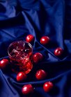 Красный напиток возле свежих фруктов — стоковое фото
