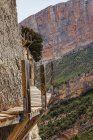 Footpath in the mountain making with wood in Montfalco, Spain — Stock Photo