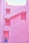 Rosafarbenes Gebäude mit komplexer geometrischer Form und Topfpflanze — Stockfoto